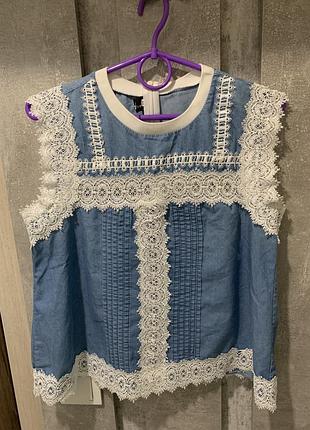 Джинсова футболка з мереживом. р. 42-44