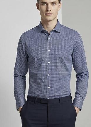 Блакитна сорочка рубашка хрумка бавовна slim fit