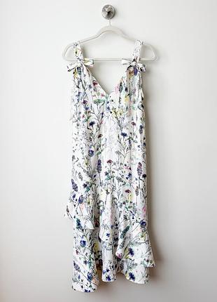 H&amp;m нежное сатиновое асимметричное длинное платье в цветы