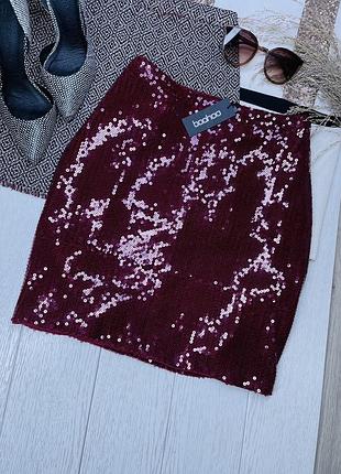 Нова святкова спідниця boohoo 4xl коротка спідниця великого розміру бордова спідниця в паєтках батал