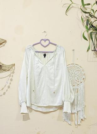 Блуза атласна в стилі бохо молочного кольору river island london
