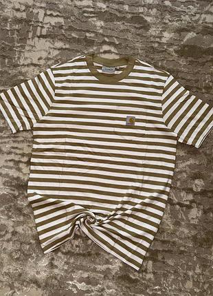 Нові оригінальні футболки carhartt чоловічі кархарт з принтом в полоску бавовняна унісекс