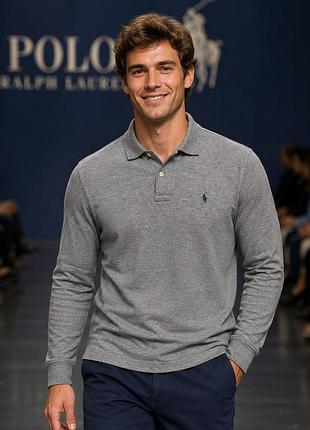 Чоловіче поло з довгим рукавом polo ralph lauren сіре m бавовна