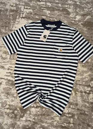 Нові оригінальні футболки carhartt чоловічі кархарт з принтом в полоску бавовняна унісекс