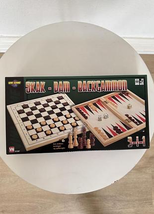 Европейский древесный набор настольных игр 3-в-1 от бренда vini-game (3 в 1: шахматы, шашки, нарды)