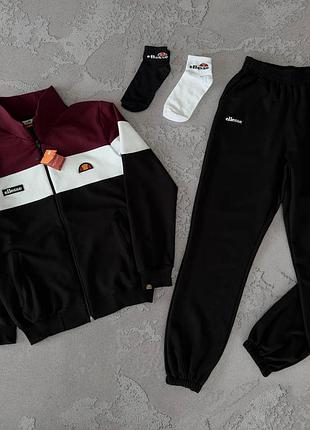 Чоловічий спортивний костюм  ellesse бордовий/чорний зіп худі + штани