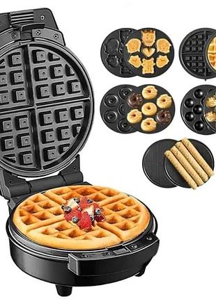 Мультипекар sokany sk-08105 5 в 1 600 вт з антипригарними панелями: для вафель, коржів, пончиків, горішків, фігурного печива
