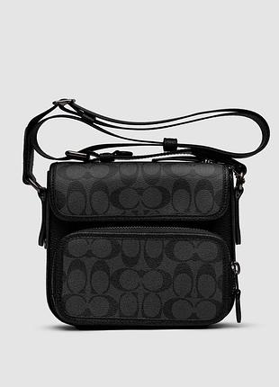🦁 coach sullivan flap crossbody in signature canvas grey/black