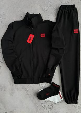 Чоловічий костюм чорний/червоний hugo зіп кофта + штани s / m / l  весна/літо/осінь