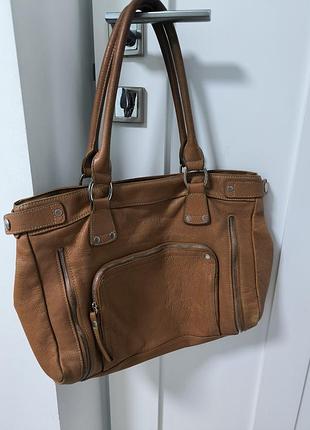 Шкіряна сумка longchamp оригінал стиль old money натуральна шкіра велика коричнева рижа на плече з кишенями большая фирменная сумка longchamp