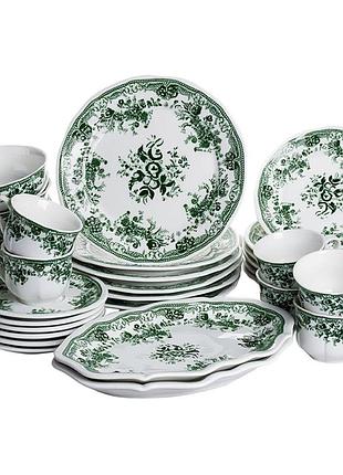 Столовий набір посуду 32 предмети на 6 осіб vintage elegant порцеляновий зелений yy78-7a