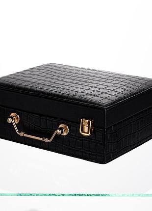 Шкатулка для украшений из эко кожи 19 отделений с зеркалом 23.5×14×8 см черный hp-5-20b