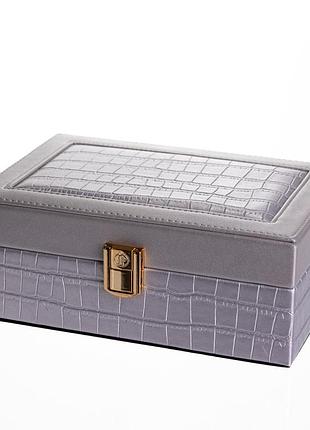 Шкатулка для украшений из эко кожи 10 отделений с зеркалом 20×14×8 см серый hp-5-19g
