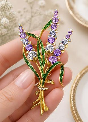 Брошка букет квітів з кристалами, квіткова брошка 💐✨