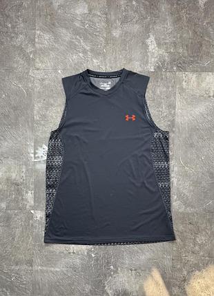 Чоловіча спортивна майка under armour lg l андер армор безрукавка heatgear fitted для тренувань фітнесу бігу, стан ідеальний, сіра