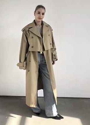 Плащ бежевий кемел трансформер довгий zara