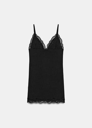 Zara нова чорна міні сукня плаття в білизняному стилі з мереживом платье с кружевом в бельевом стиле