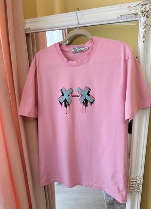 Оверсайз футболка off-white (рожева) (унісекс / unisex)