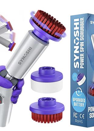 Электрическая аккумуляторная щетка synoshi power spin scrubber для уборки, 4 насадки, легкий б/в