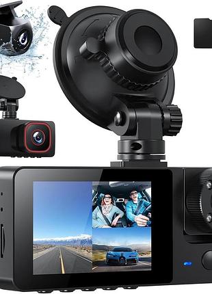 Відеореєстратор bestsee 3-канальний з салонною камерою, 64gb карта, нічне бачення