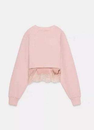 Zara вкорочений комбінований світшот з мереживом