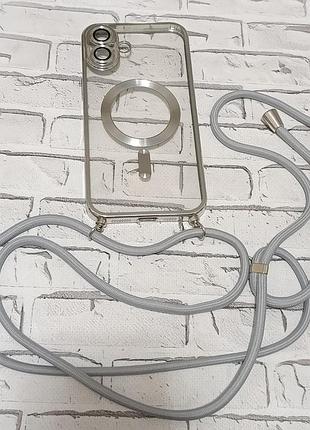 Чехол magsafe с ремешком для iphone 16 plus прозрачный | противоударный tpu, защита камеры, поддержка магнитной зарядки