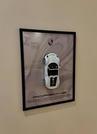 Картина сувенир с масштабной моделью авто porsche 918 spyder белая метал. рамка дерево