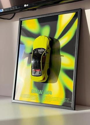 Картина сувенір з масштабною моделлю авто bmw m4 csl зелена. салатова метал. рамка дерево