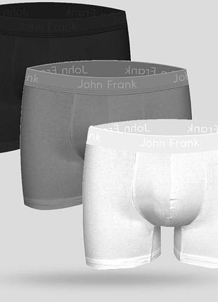 Подарунковий чоловічий набір трусів однотонних боксерів john frank jf3bmodna06 3 шт модал, нижня чоловіча білизна l