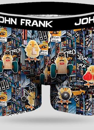 Труси чоловічі чорні з пташками модальні боксери john frank jfbmod121