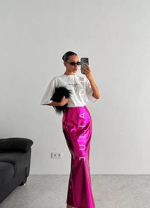 Спідниця максі рожева металік с високим розрізом сзаду plt prettylittlething
