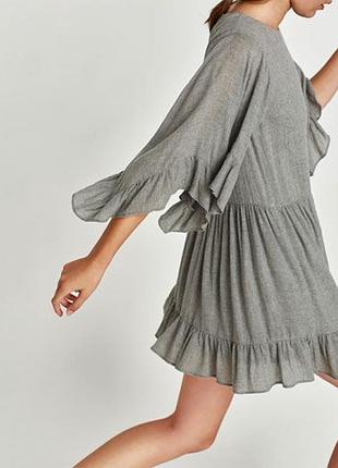 Стильна сіра сукня zara з вовною та рюшами, р. m (trafaluc collection)