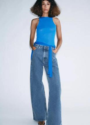Джинси zw collection wide leg із високою посадкою, джинси wide leg zara, сині wide leg zara