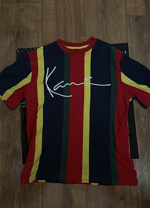 Vintage 90s karl kani striped t-shirt big logo multicolor mens