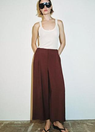 Элегантные бордовые кюлоты широкие брюки zara размер м