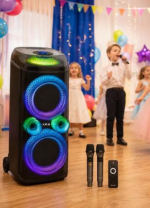 Портативная акустическая система 80 вт с двумя микрофонами и rgb-подсветкой / автономная блютуз колонка для вечеринок