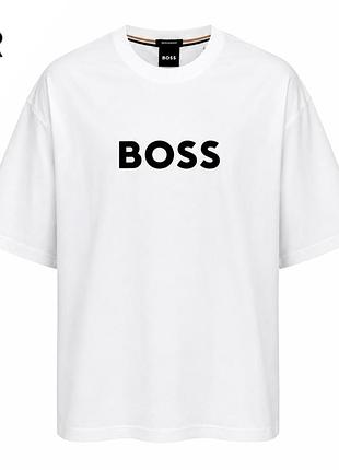Чоловіча футболка boss oversize біла з великим логотипом premium casual