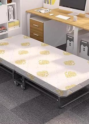 Портативне складане ліжко на колесах 180x70x30 см зі сталевою рамою / розкладачка з матрацом для кемпінгу