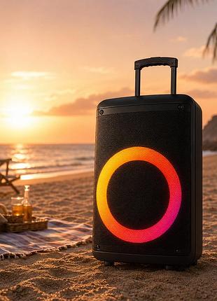 Портативная акустическая система с bluetooth двумя микрофонами и rgb-подсветкой / музыкальная колонка для караоке и вечеринок
