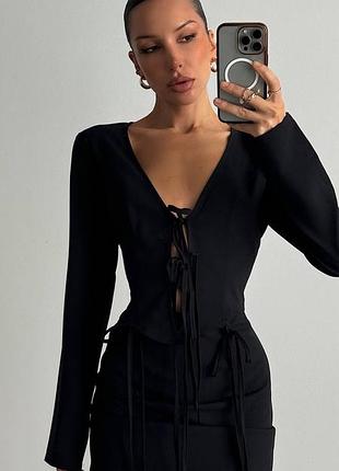 Сукня чорна імітація комплекту на шнурівці plt prettylittlething