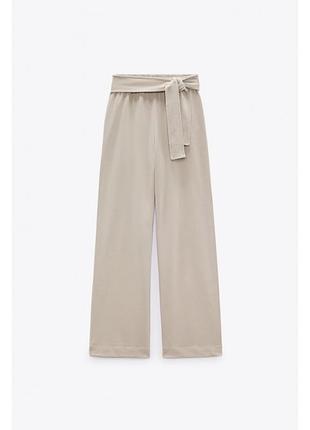 Бежеві бавовняні штани з поясом zara s🤎