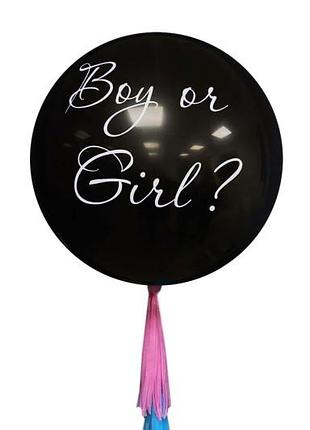 Чорна гендерна кулька з надписом 'boy or girl' (1 кл/2 ст, balonevi) 24' тм 'твоя забава'
