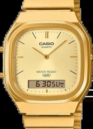 Часы унисекс casio vintage edgy aq-240eg-9aef с подсветкой золотистый циферблат