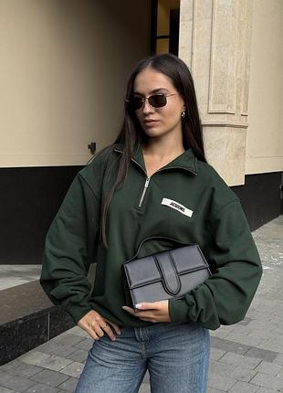 👕 jacquemus high collar half-zip grosgrain sweatshirt green l