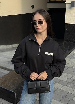 👕 jacquemus high collar half-zip grosgrain sweatshirt black l