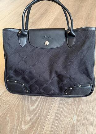 Сумка longchamp black canvas tote bag