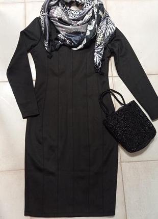 Стильное чёрное платье плотное бандажное с рукавом1 фото