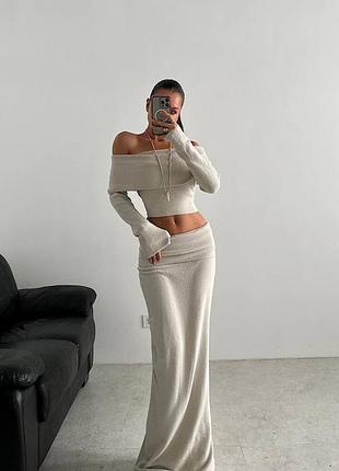 Спідниця максі кремова з мʼякої тканини prettylittlething plt
