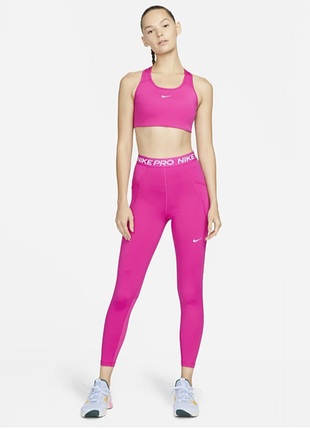 Лосини жіночі nike pro dri-fit pink легінси з високою посадкою та кишенями укорочені легінси