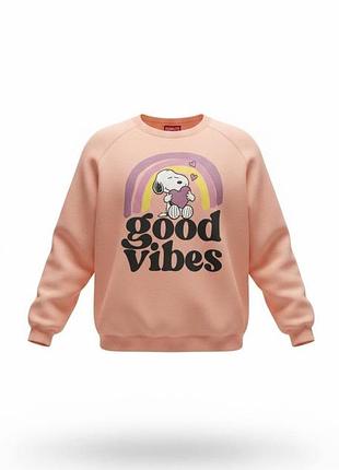 Tu рожевий  жіночий світшот peanuts зі снупі «good vibes» розмір l-xl оверсайз